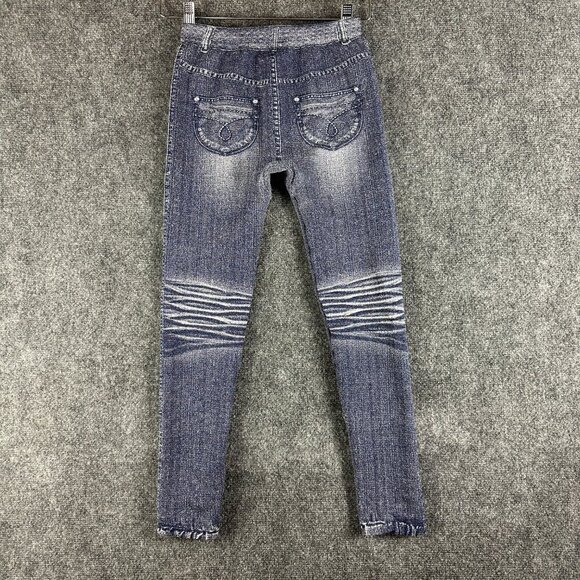 P2 Pink Pump Fleece Lined Leggings Womens Small Pullon Pant Blue Jean Look - Picture 5 of 7